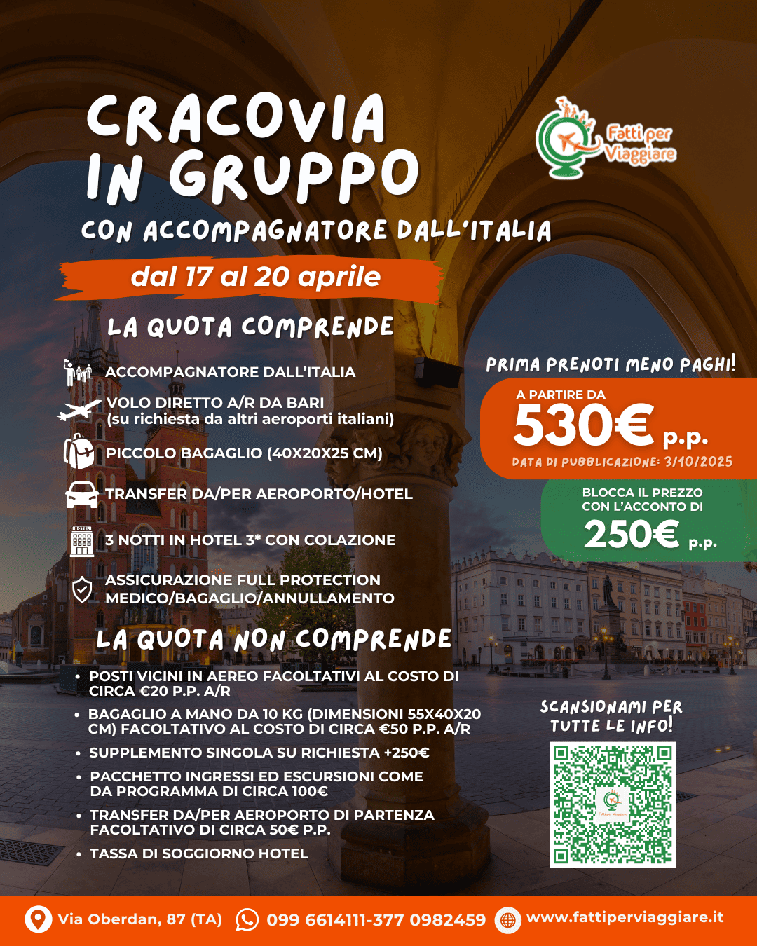 Viaggio di gruppo: CRACOVIA & AUSCHWITZ